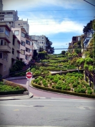 Lombard Street is an east–west street in San Francisco, California. It is famous for having a steep, one-block section that consists of eight tight hairpin turns. The street was named after Lombard Street in Philadelphia by San Francisco surveyor Jasper O'Farrell. (Wikipedia)